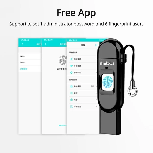 Lenovo thinkplus TFU301 C típusú flash meghajtó + USB 3.0 ujjlenyomat titkosítás – 64 GB