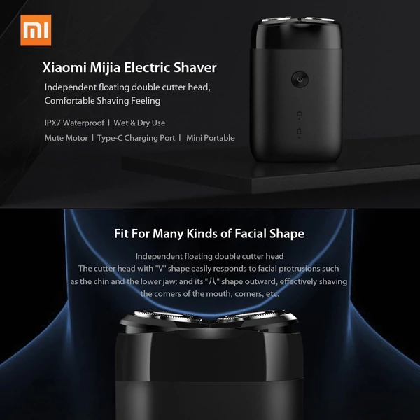 Xiaomi Mijia elektromos borotva 2 úszófejű vízálló nedves száraz borotva - Fekete