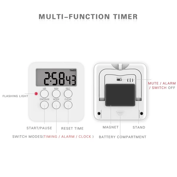 Digitális időzítő óra mágneses főzés visszaszámláló ébresztő 24 óra LCD képernyő némítási móddal