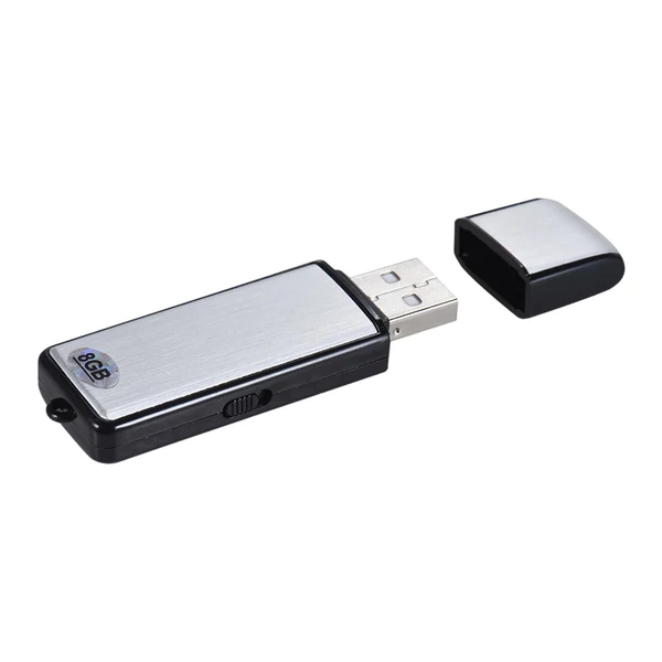 USB digitális hangrögzítő, flash meghajtó, pendrive 18 óra felvétel, újratölthető - 8 GB, fekete