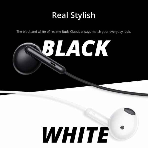 realme Buds Classic 1,3 m-es vezetékes fülhallgató - Fekete