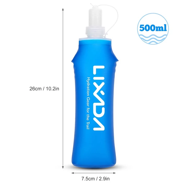 Lixada 500 ml-es kültéri vizes ivópalack puha, lezárható, BPA-mentes futáshoz, túrázáshoz, kerékpározáshoz - 2 db