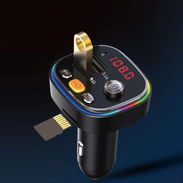 C20 FM adó Kettős USB autós audiolejátszó BT MP3 lejátszó színes fényekkel vezetési kihangosító hívástartozék - Fekete