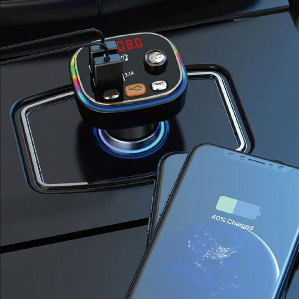 C20 FM adó Kettős USB autós audiolejátszó BT MP3 lejátszó színes fényekkel vezetési kihangosító hívástartozék - Fekete