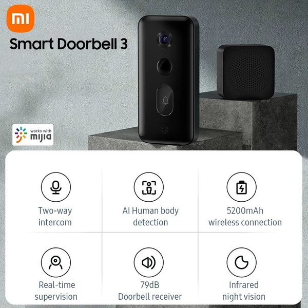 Xiaomi Smart Doorbell 3 otthoni vezeték nélküli biztonsági kamera - Fekete