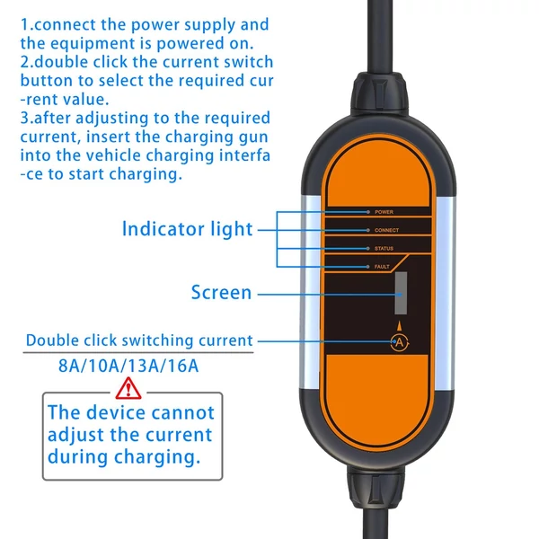 Hordozható elektromos töltő, Type2 IEC62196-2 8A-16A 5M kábel, elektromos járműtöltő EU dugaszolható elektromos töltőállomás adapter