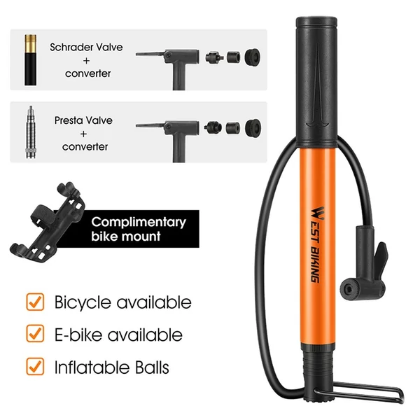WEST BIKING 90PSI Hordozható e-Bike, kosárlabda, gumiabroncs pumpa - Fekete
