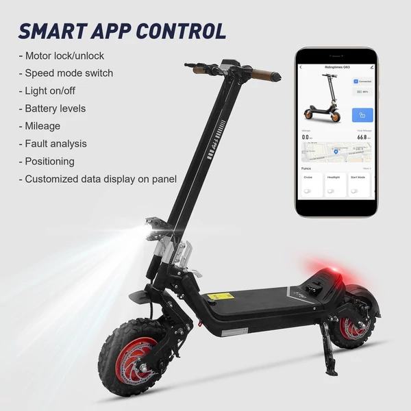 ZO G63 11 hüvelykes összecsukható elektromos robogó, 2400 W intelligens alkalmazással utazó felnőttek számára - Piros