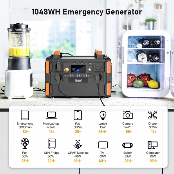 Flashfish F132 hordozható napelem generátor 327600mAh/1048Wh 1000W kimenet DC/AC/C típusú/USB CPAP aljzatokkal