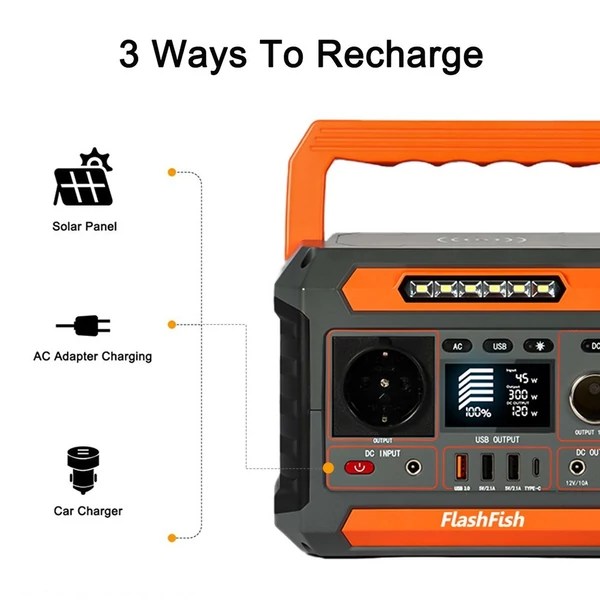 Flashfish P66 hordozható napelemes generátor 78000 mAh/288Wh 260 W kimenet DC/AC/C típusú/USB CPAP aljzatokkal