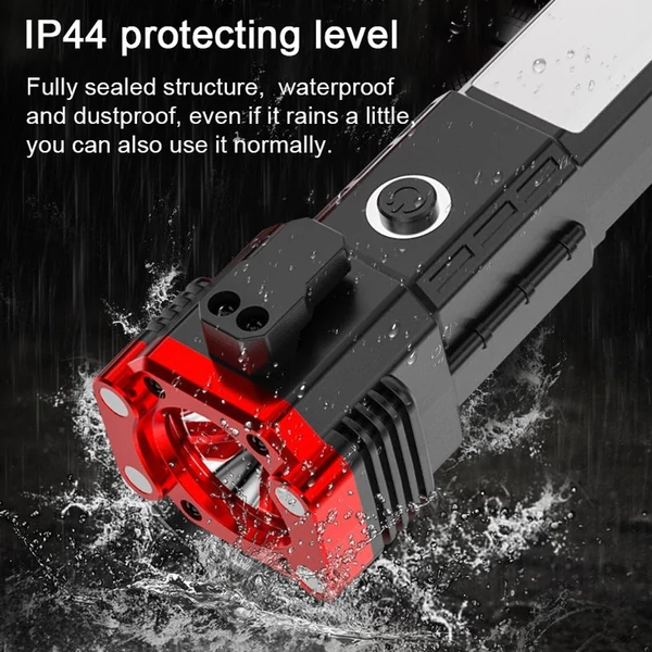 Hordozható LED zseblámpa munkalámpa Power Bank IP44 vízálló oldalsó lámpával - Piros