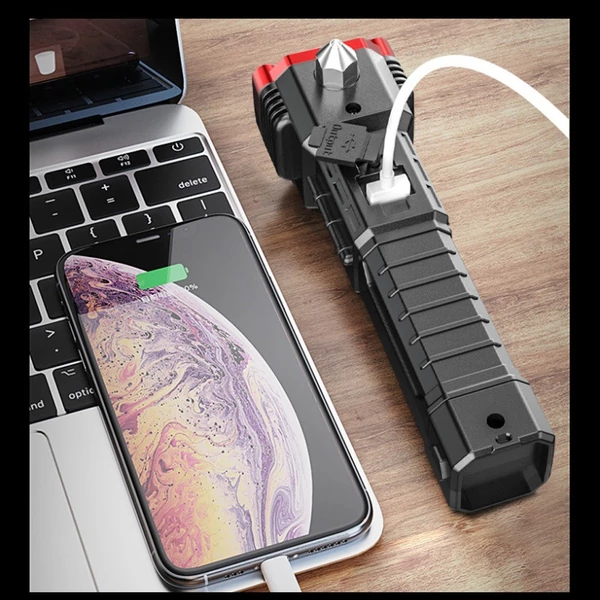 Hordozható LED zseblámpa munkalámpa Power Bank IP44 vízálló oldalsó lámpával - Piros