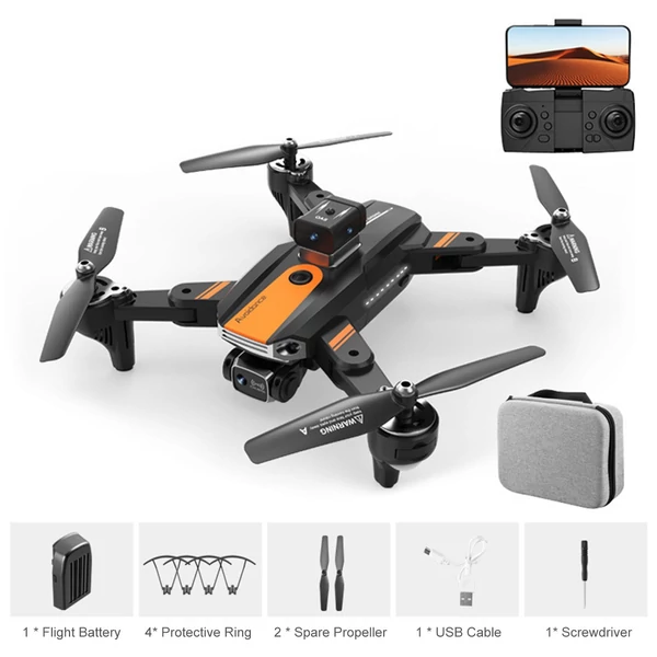 S8 5G WIFI FPV távirányítós drón kettős kamera 4K optikai áramlási pozicionáló akadályelkerülő tárolótáskával - Fekete, 1 akkumulátorral