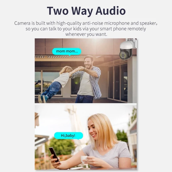 1080P Pan Tilt kültéri biztonsági kamera Biztonsági kamera kültéri 2 MP WiFi CCTV színes éjszakai látással, 2 utas hanggal, mozgásérzékeléssel, távoli hozzáféréssel, IP66 időjárásálló