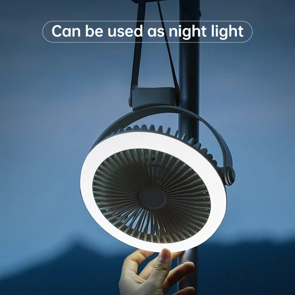 Újratölthető akkumulátoros kemping ventilátor és hordozható USB LED lámpa akasztható vagy asztali használatra, 2400mah - Hurrikán pink