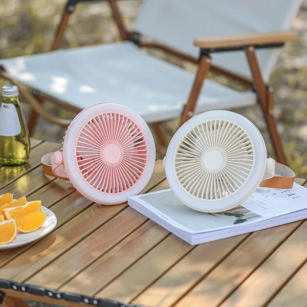 Újratölthető akkumulátoros kemping ventilátor és hordozható USB LED lámpa akasztható vagy asztali használatra, 2400mah - Hurrikán pink