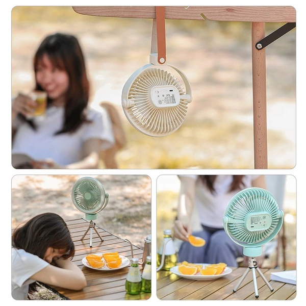 Újratölthető akkumulátoros kemping ventilátor és hordozható USB LED lámpa akasztható vagy asztali használatra, 2400mah - Hurrikán pink