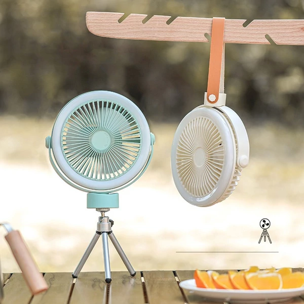 Újratölthető akkumulátoros kemping ventilátor és hordozható USB LED lámpa akasztható vagy asztali használatra, 2400mah - Hurrikán bézs