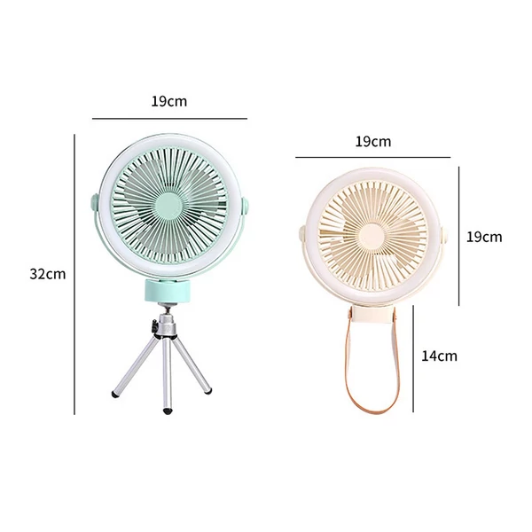 Újratölthető akkumulátoros kemping ventilátor és hordozható USB LED lámpa akasztható vagy asztali használatra, 2400mah - Hurrikán bézs