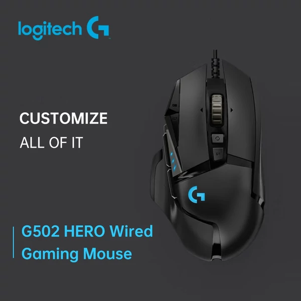 Logitech G502 HERO játékegér állítható súlyokkal 25K HERO érzékelő 25600 DPI 11 programozható gomb RGB háttérvilágítás, kettős módú görgő - vezetékes