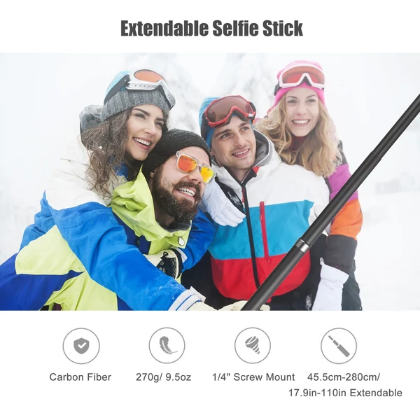 Hordozható Selfie Stick szénszálas állványú kameratartó, kompatibilis az Insta360 X2/X3 készülékkel