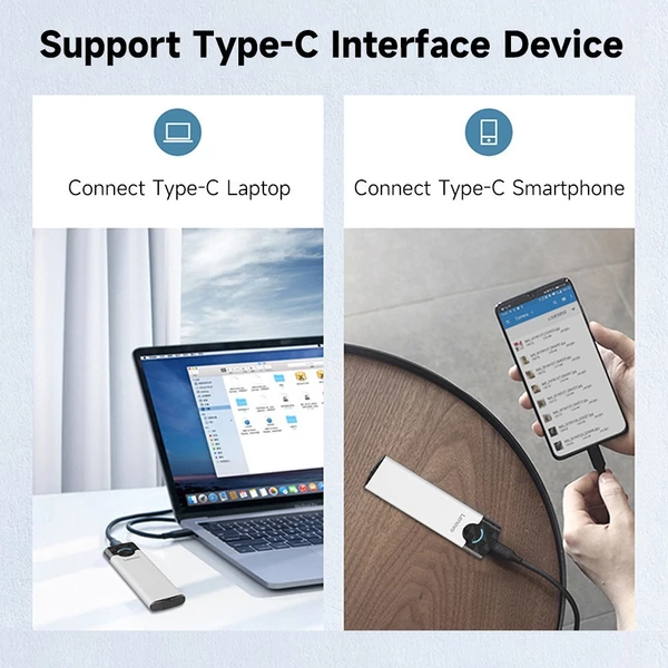 Lenovo M-02 M.2 NVME hordozható külső merevlemez-ház, akár 10 Gbps átviteli sebesség, alumíniumötvözet héj