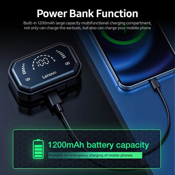 Lenovo LP3 Pro BT5.0 fülbe helyezhető sportfülhallgató HiFi hangminőség Power Bank funkcióval intelligens érintés vezérlés - Fekete