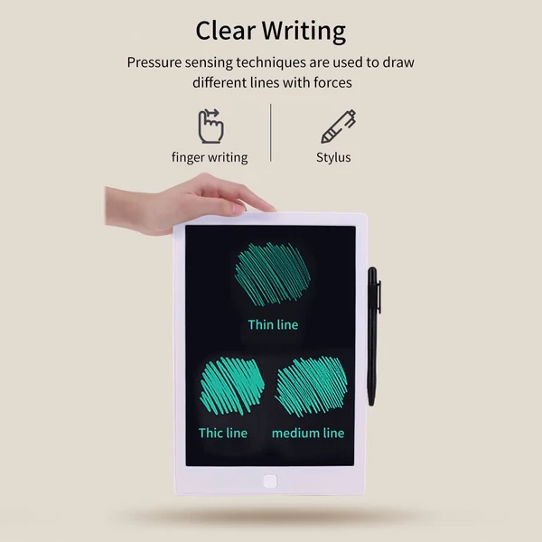 LCD írótábla 10 hüvelykes monokróm képernyővel és érintőceruzával. Rajz, írás, jegyzetelés , üzenetek - Fehér
