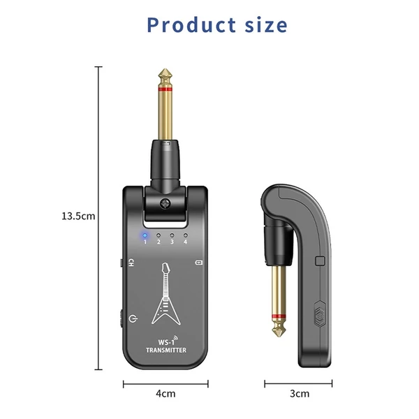 WS-1 2,4 GHz vezeték nélküli gitárrendszer újratölthető audio adó és vevő - Fekete