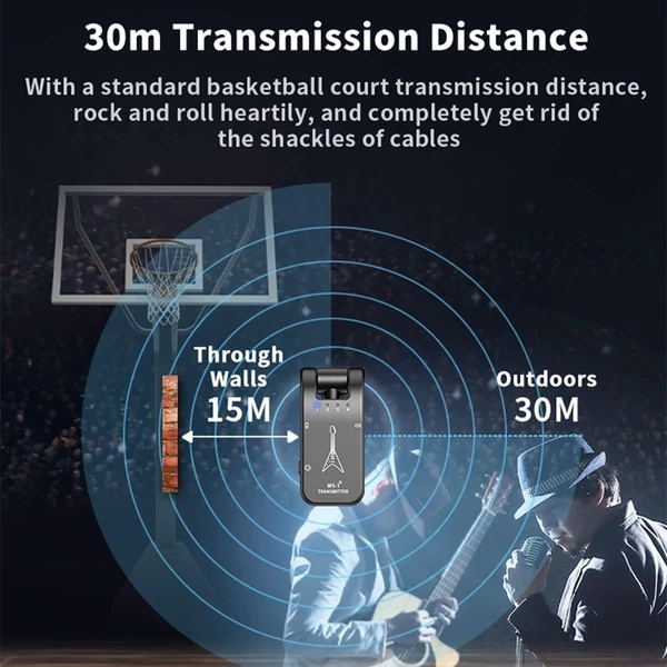 WS-1 2,4 GHz vezeték nélküli gitárrendszer újratölthető audio adó és vevő - Fekete