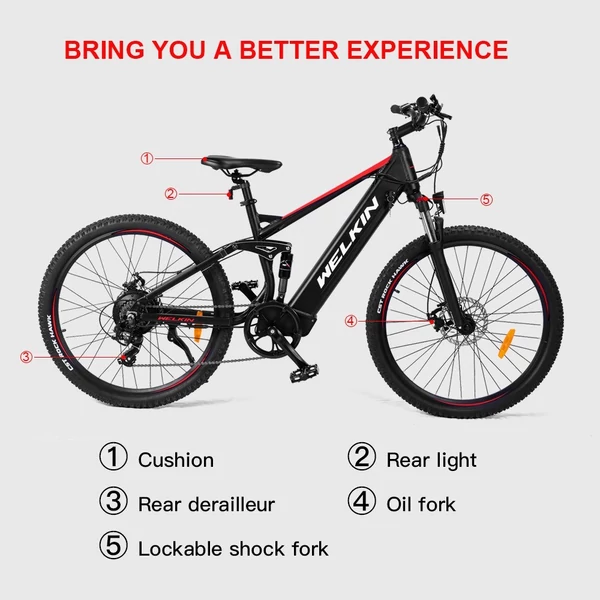 WELKIN WKES002 elektromos kerékpár 48V 250W 10AH akkumulátor max.sebesség 25km/h - Fekete