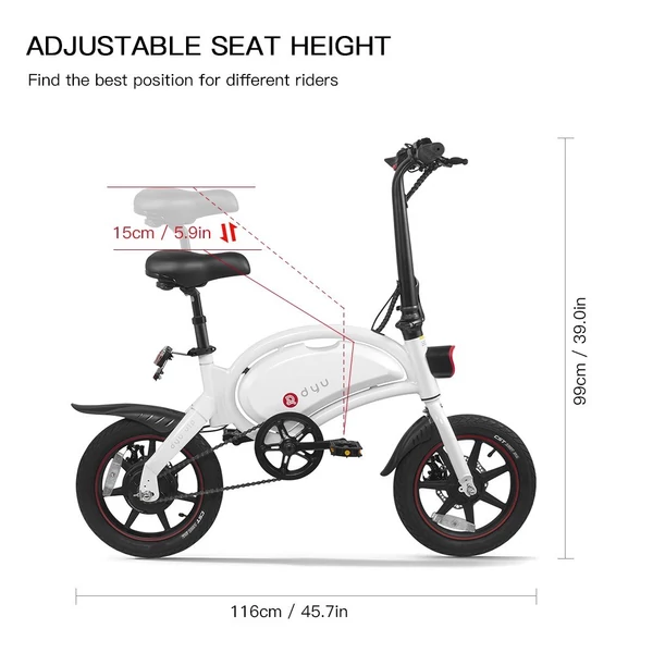 DYU D3+ összecsukható moped elektromos kerékpár - Fehér