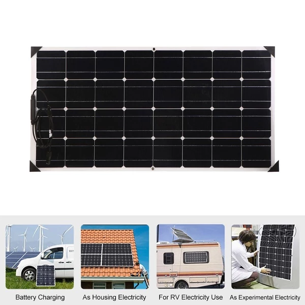 Rugalmas 12V 100W kiváló minőségű autós napelemes monokristályos szilícium csatlakozódobozzal Vízálló IP65 lakóautóhoz