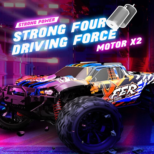 9501E 1/16 2,4 GHz 40 km/h távirányítós 4WD mászóautó - Narancs, 2 akkumulátor