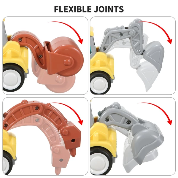 Súrlódó hajtású toló és menő teherautó, buldózer, kotrógép, úthenger, fúró teherautó oktató babajátékok - 4 db