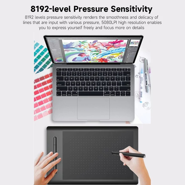 WP9625N grafikus rajztábla 8192 szintű nyomásérzékenység 5080LPI felbontás 230PPS olvasási sebesség USB csatlakozás