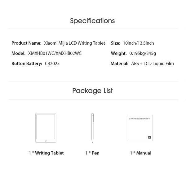 Xiaomi Mijia LCD írótábla tollal. Digitális rajz, elektronikus kézírás, üzenet - 13,5 hüvelykes