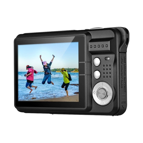 Andoer 18M 720P HD digitális videokamera 2 db újratölthető elemmel 8X digitális zoom rázkódásgátló 2,7 hüvelykes LCD - Fekete