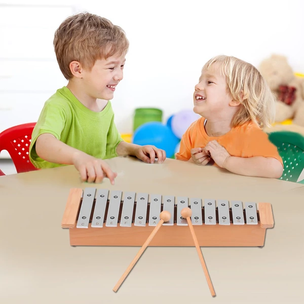 13 hangos Glockenspiel hordozható alumínium xilofon ütős hangszer fa pálcákkal