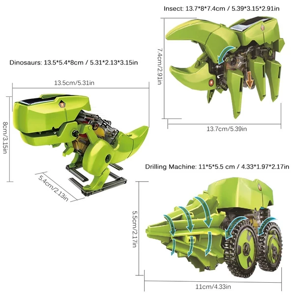 3 az 1-ben napelemes robot gyermek barkácsolás intelligens kézzel készített játékkészlet STEM tudományos fizikai kísérleti dinoszaurusz