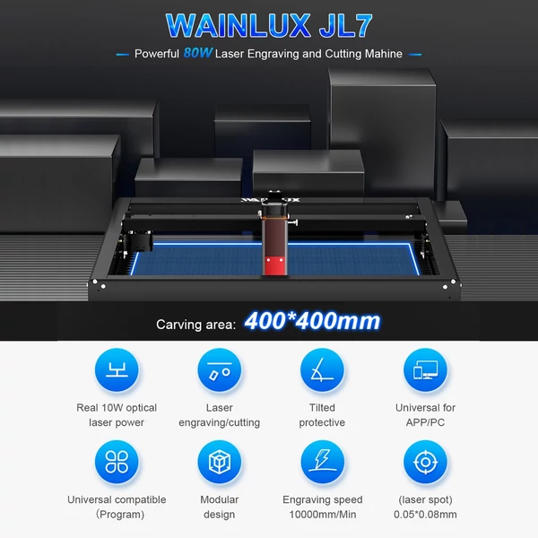 WAINLUX JL7 lézergravírozó 10W lézerteljesítmény 10000mm/perc gravírozási sebesség