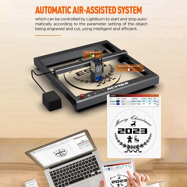 ACMER P2 33 W-os lézergravírozó automata levegő-rásegítő rendszerrel