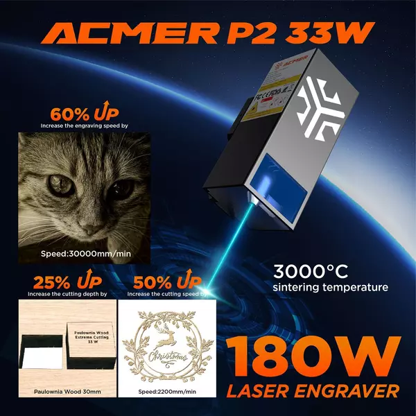 ACMER P2 33 W-os lézergravírozó automata levegő-rásegítő rendszerrel