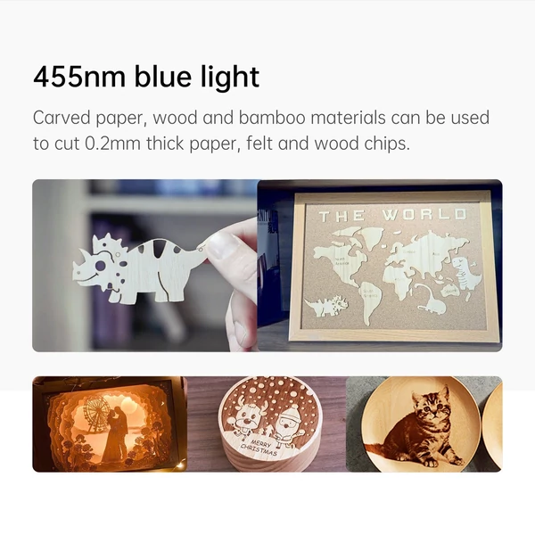 MR.CARVE M4 jelölőgép lézergravírozó 2W infravörös lézermodul és 5W kék fényű lézermodul 70x70mm-es faragó terület forgóhengerrel