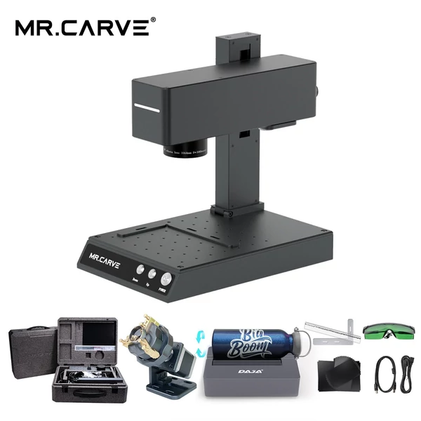 MR.CARVE M4 jelölőgép lézergravírozó 2W infravörös lézermodul és 5W kék fényű lézermodul, 70x70 mm-es faragási terület forgóhengerrel és gyűrűs rögzítéssel