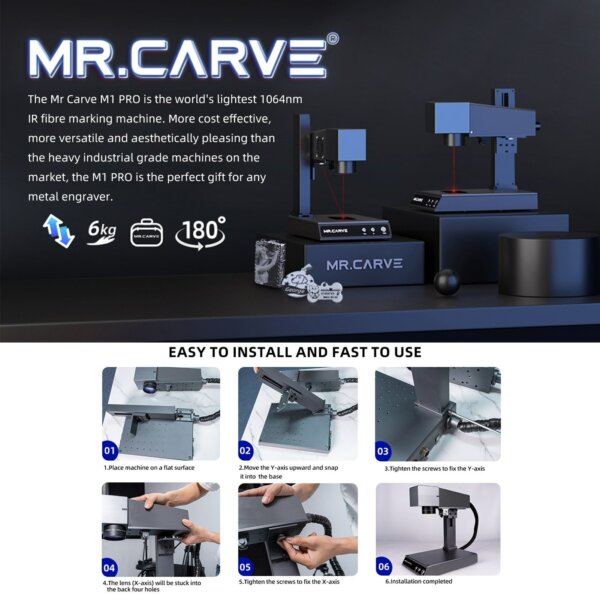 MR. CARVE M1 Pro lézergravírozó asztali jelölés, gravírozógép forgó rögzítéssel