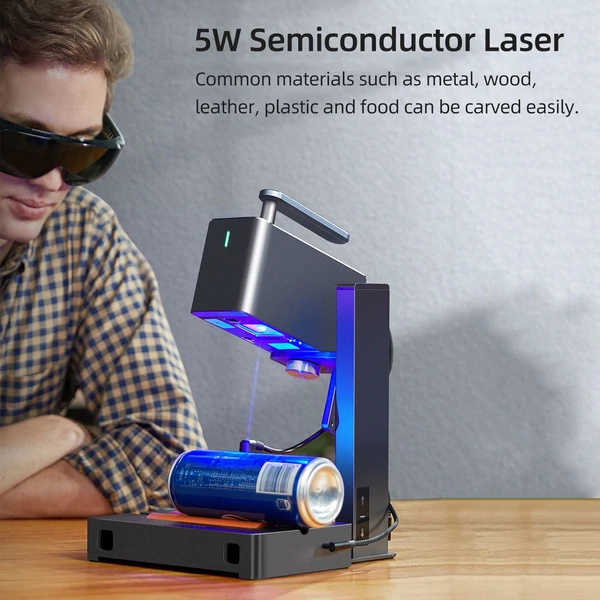 LaserPecker 2 Deluxe Version 5W félvezető lézeres kézi lézerjelölő, gravírozó és vágógép forgóhengerrel, Power Bankkal