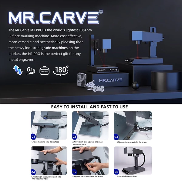 MR. CARVE M1 Pro lézergravírozó asztali jelölő, gravírozógép forgóhengerrel