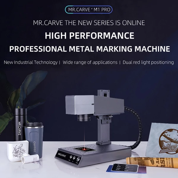 MR.CARVE M1 Pro lézergravírozó asztali jelölő és gravírozó gép forgó rögzítéssel és hengerrel