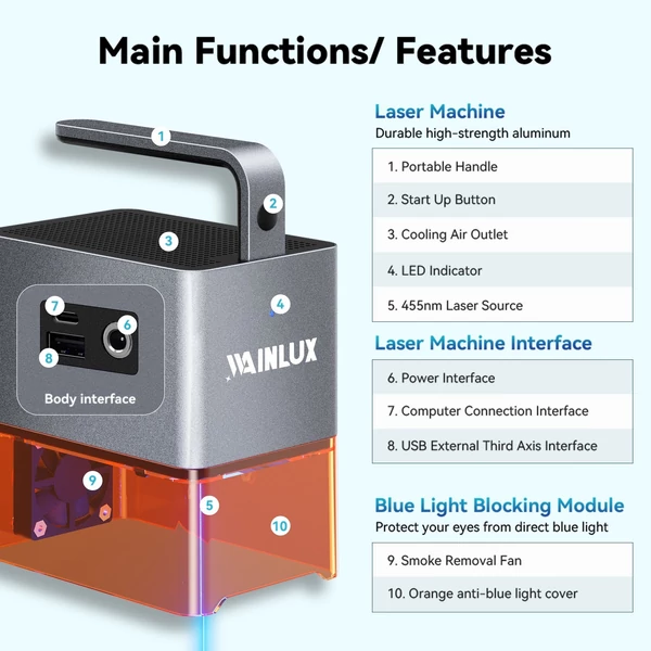 WAINLUX Z4 Mini lézeres marker, gravírozó 50x50mm gravírozási terület